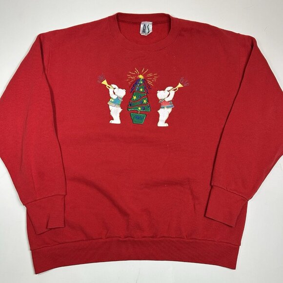 VTG Atlas Sportswear Women Red Pullover Sweatshirt Bears Christmas Tree Sz L USA - Picture 3 of 8